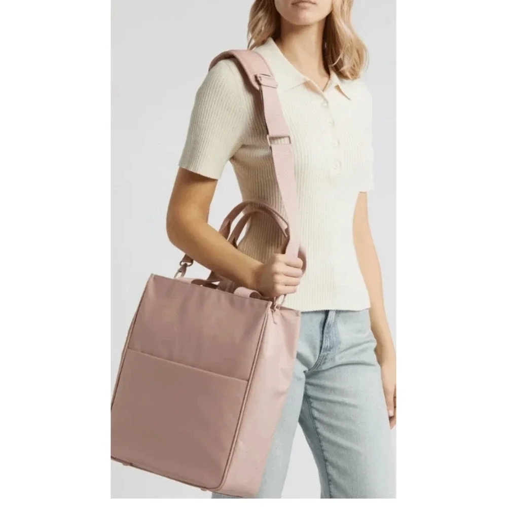 BEIS North to South Tote Bag Pink Nylon Laptop Travel Crossbody Shoulder Bag‎